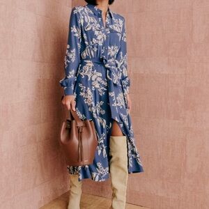 NWT Sézane Lauretta dress, Blue with Ecru size 40
